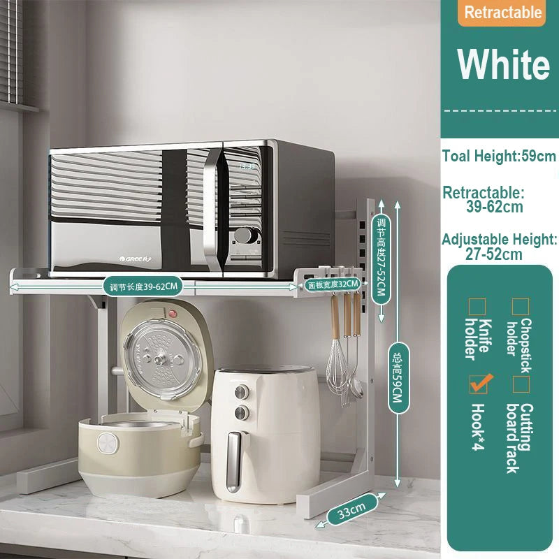 Kitchen Retractable Microwave Oven Storage Rack Household Countertop Cooker Oragnizer Cabinets Adjustable Seasoning Rack Shelf