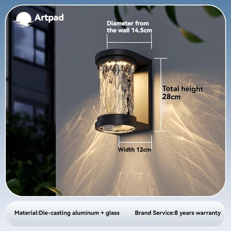 Nordic Outdoor Crystal Wall Light Black Waterproof Garden Decor Balcony Porch Front Door Outside Led Wall Mounted Lamp