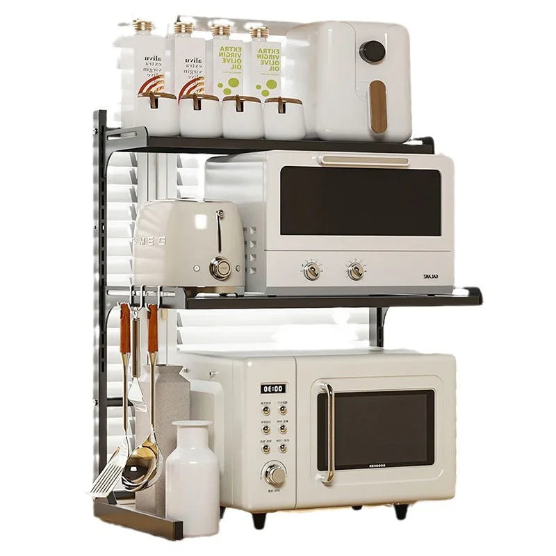 Kitchen Retractable Microwave Oven Storage Rack Household Countertop Cooker Oragnizer Cabinets Adjustable Seasoning Rack Shelf