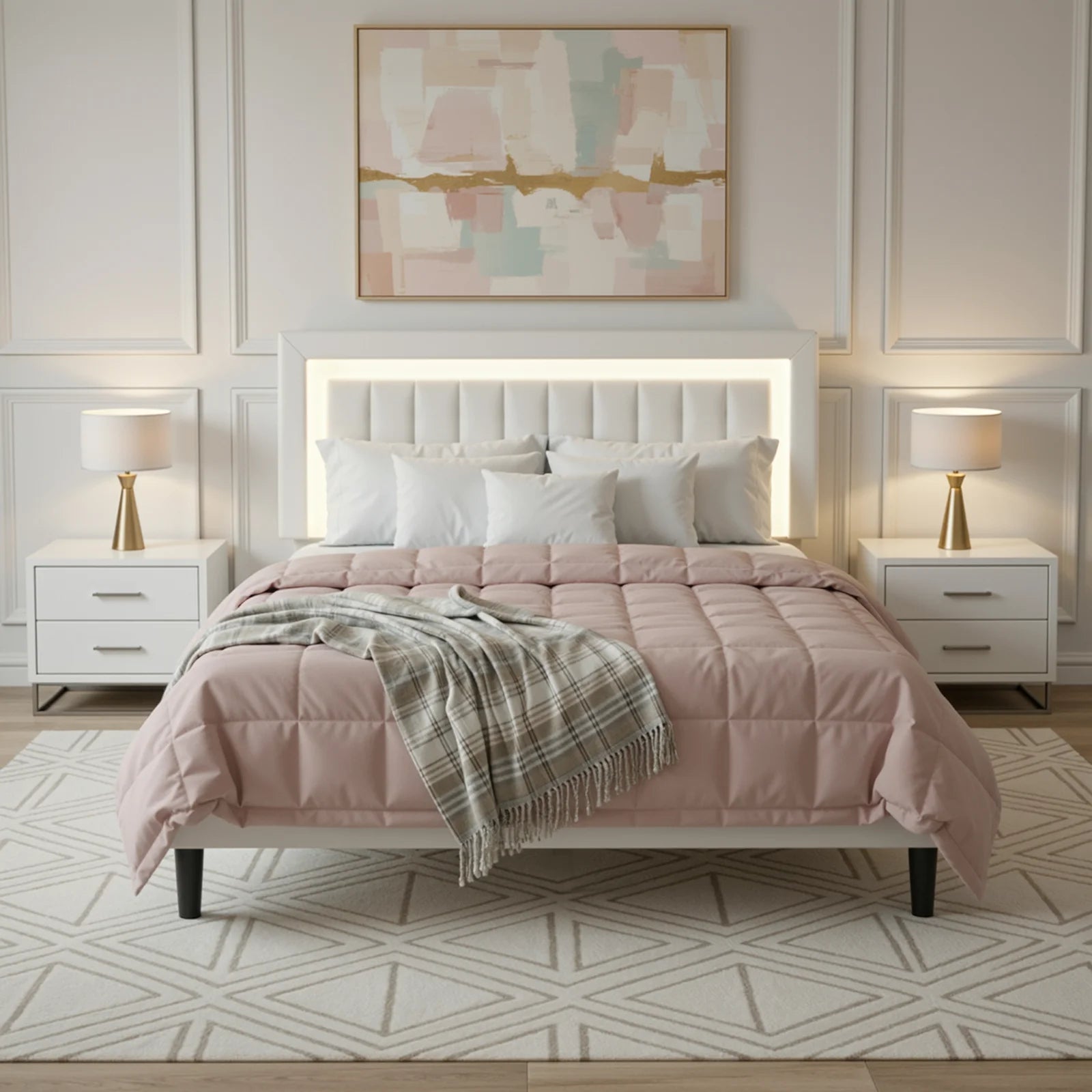 HOOMIC Full/Queen/King Velvet Platform Bed Frame with RGB LED Headboard, Strong Slat Support, Quiet Design, No Box Spring Needed