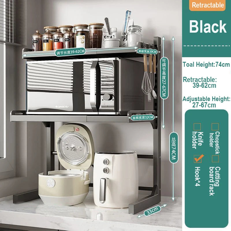 Kitchen Retractable Microwave Oven Storage Rack Household Countertop Cooker Oragnizer Cabinets Adjustable Seasoning Rack Shelf